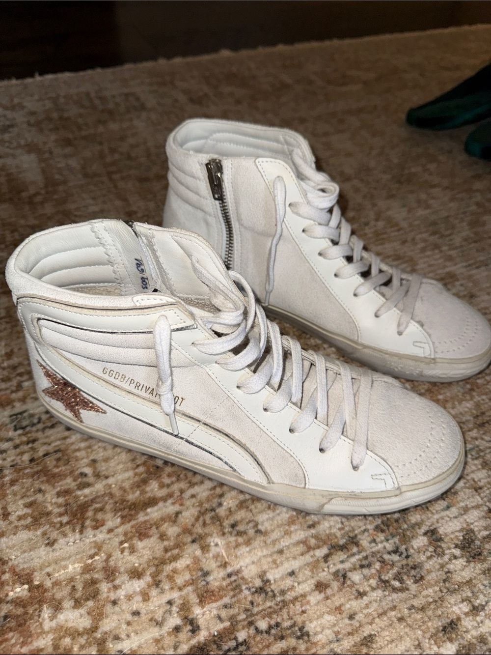 Golden Goose White High-Top Sneakers with Metallic Star